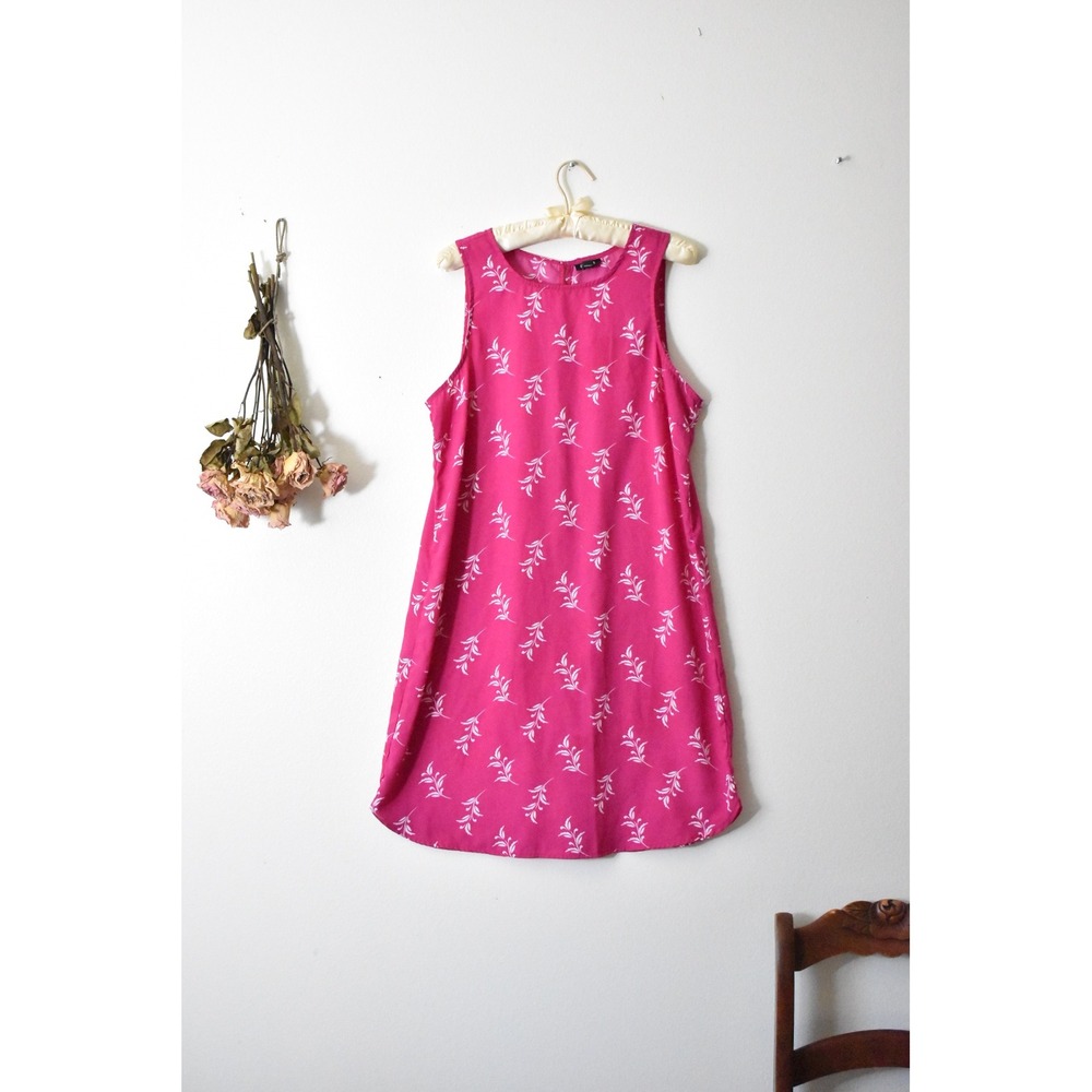 ANA A New Approach Pink White Leaf Print Sleeveless Shift Dress Womens‎ Large